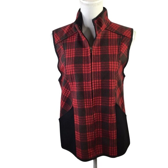 Stormy Kromer Ida Vest Wool Blend Buffalo Plaid Red Black Women's M Full Zip USA - Picture 5 of 8